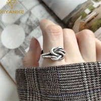 xiyanike silver color retro distressed double knotted line ring female trend woven fashion opening jewelry accessories