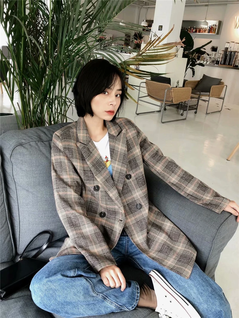 

TMODA680 Za 2021 Spring Plaid Blazers Women Fashion England Style Jackets Women Elegant Plaid Printed Suits Female Ladies
