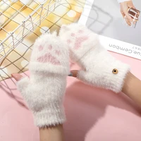 fashion woman winter warmer imitation mink knitted half finger gloves girls outdoor skiing riding mittens couple christmas gift