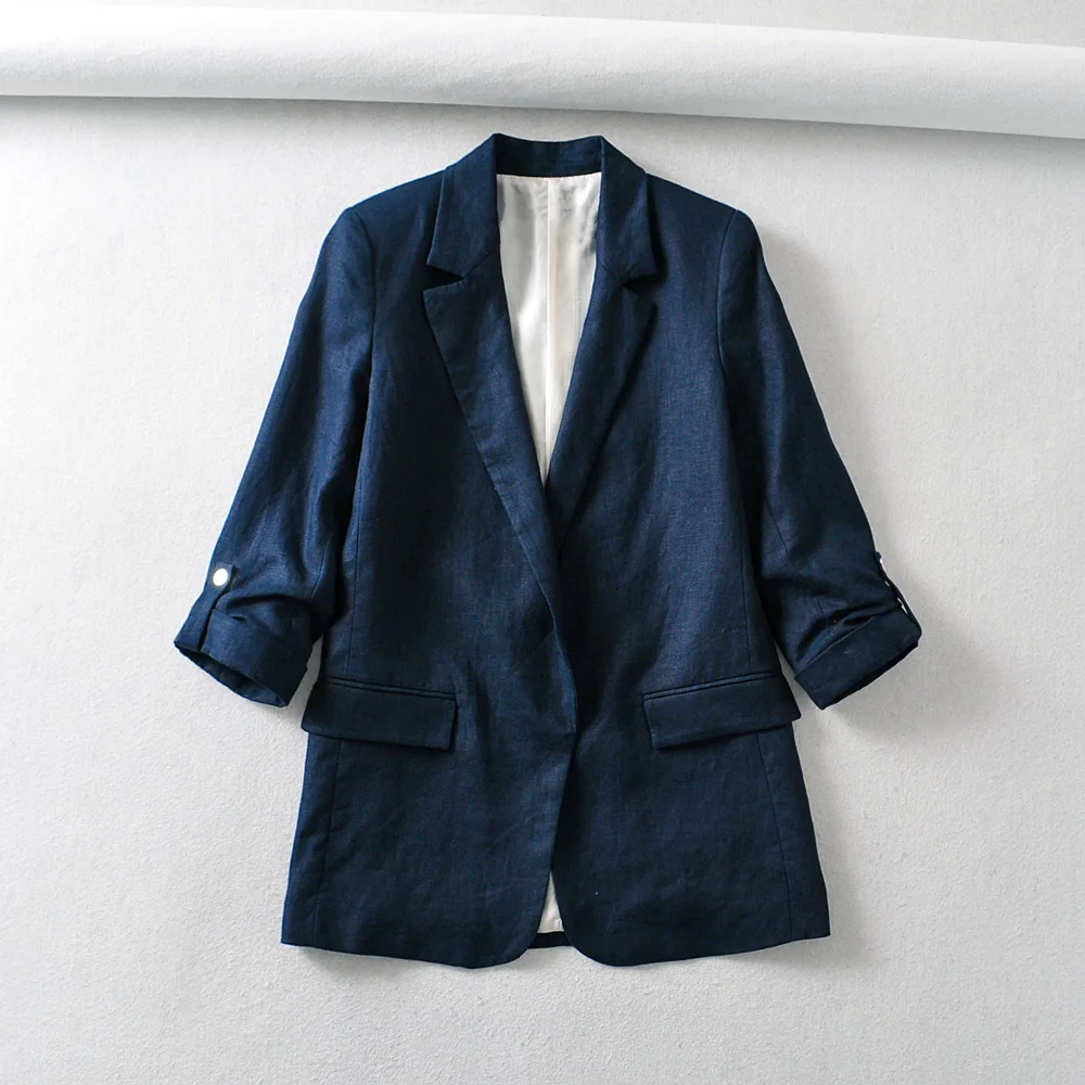 Women's suit jacket summer new style fashion solid color temperament linen sleeves can be rolled casual wild suit jacket