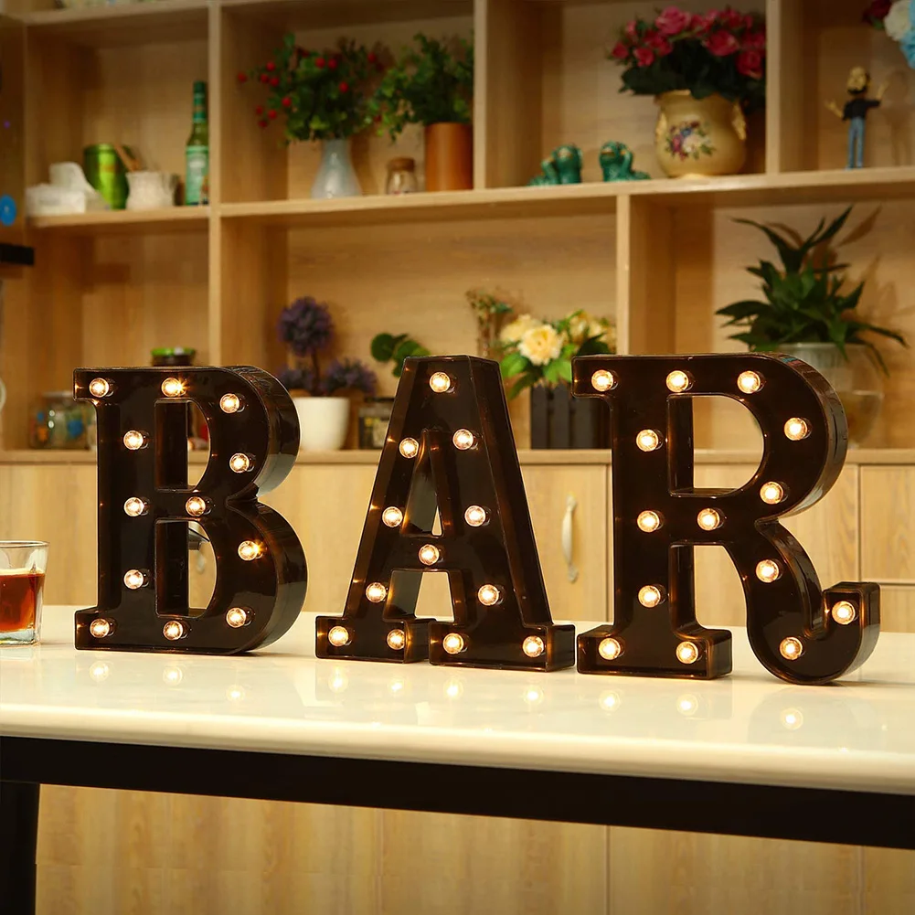

Newly Design Led Letters Lights 26 Alphabet Black Decorative Marquee Lamps for Wedding Party Birthday Home Bar Hogard
