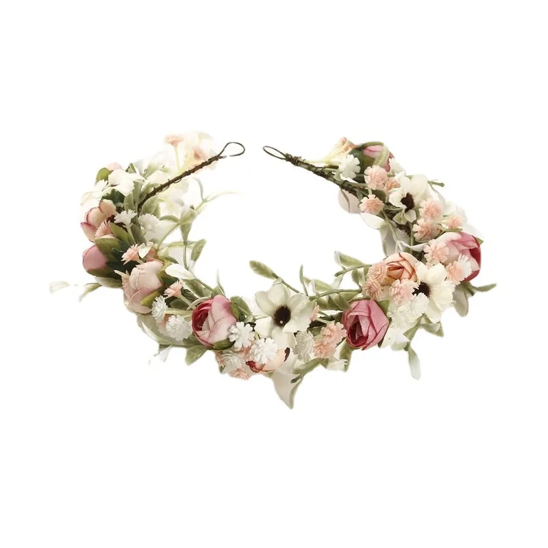 Girl Flower Wreaths Garland Crown Flower Tiara Headwear for Wedding Party Festival Bridal Hairband Fairy Princess Hair Jewelry