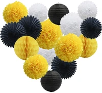 16pcs hanging party decorations kit paper pom poms honeycomb balls lanterns fans for bee day birthday graduation baby shower