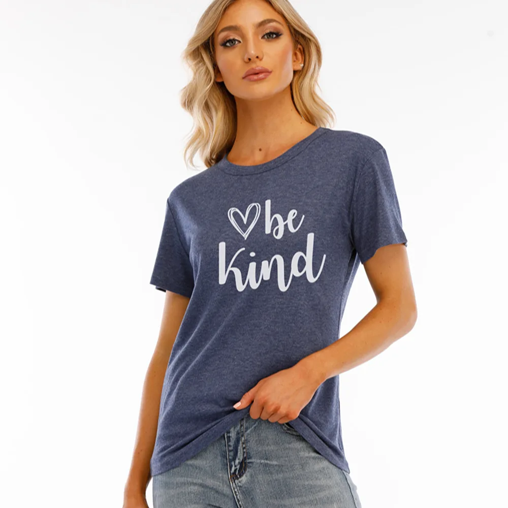 

Women Be Kind Letter Print T-shirt FemaleTrend Kawaii Clothes Heart Graphic Casual Fashion Colored Cotton Crew Neck Short Sleeve