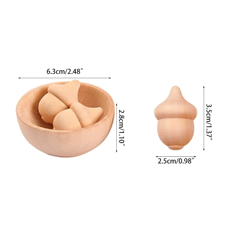 

Wooden Acorns Counting & Sorting Kit - Unfinished Wood Set of 20 Acorns and 6 Bowls