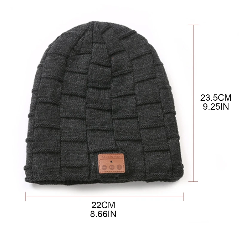 

11XF Knitted Velvet Winter Warm Wireless Bluetooth Headset Music Headphones Hat for Night Running Fishing Outdoor Sports