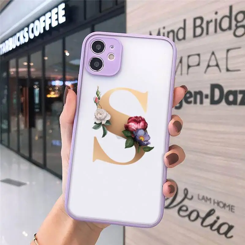 

letter flower English alphabet Phone Cases matte transparent For iphone 7 8 11 12 plus mini x xs xr pro max cover