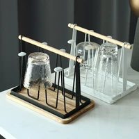 wrought iron drain cup holder 6 hooks glass cup storage rack living room cups organizer shelf kitchen tools home accessories