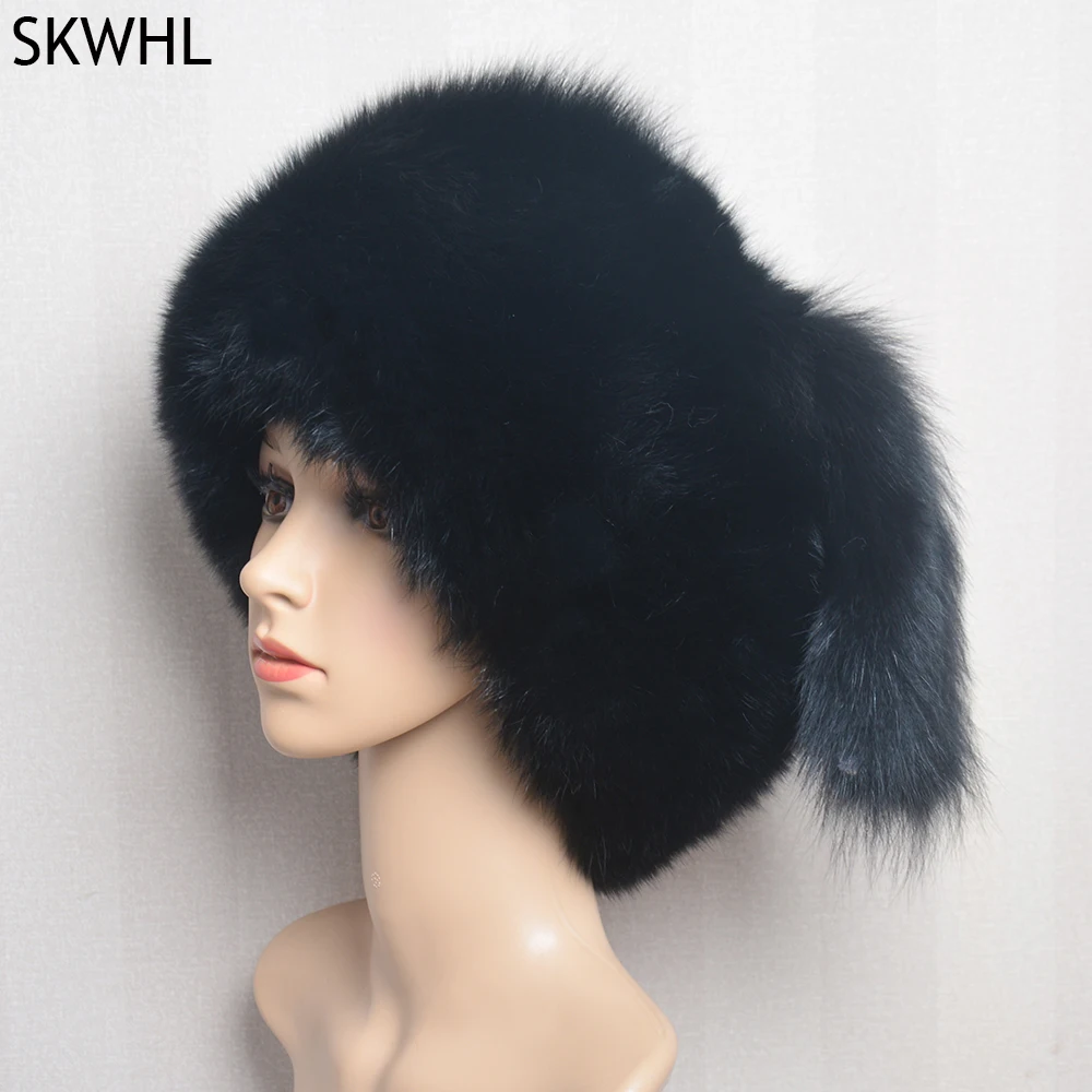 Winter Women Fashion Real Fur Hat Natural Fox Fur Hats Headgear Russian Ladies Outdoor Thicken Warm Fur Beanies Caps Bomber Hat