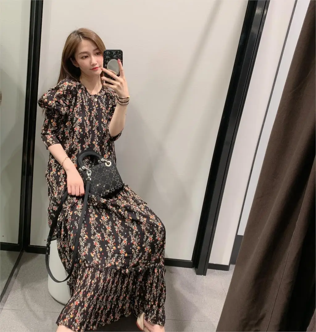 Za2019 Новое Женское осеннее маленькое французское платье с цветочным принтом