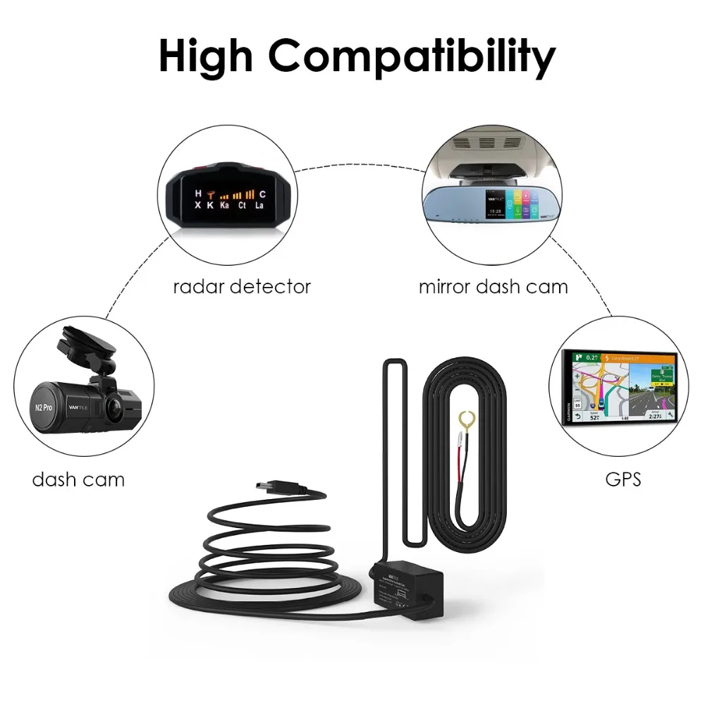 Vantrue Dash Cam Hardwire Kit 12/24В до 5В мини USB и держатели предохранителей цепи защита от