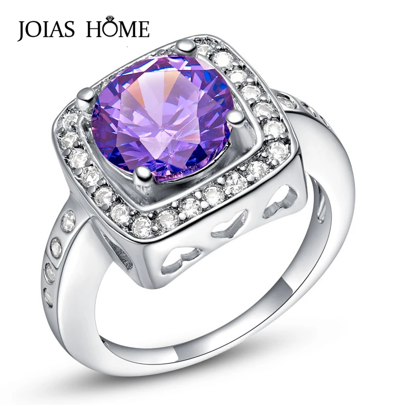 Женское кольцо из серебра 925 пробы с аметистом и драгоценными камнями|Кольца| |