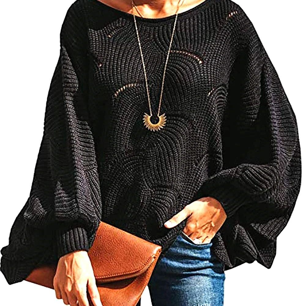 

Свободные размера плюс вязаный свитер для женщин в винтажном стиле; Сезон осень-зима; Теплые белого и черного цвета женские Свитера выдалбл...