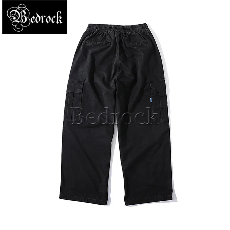 

MYBC loose straight-leg casual pants men's street wide-leg pants 14oz black multi-pocket overalls men n701