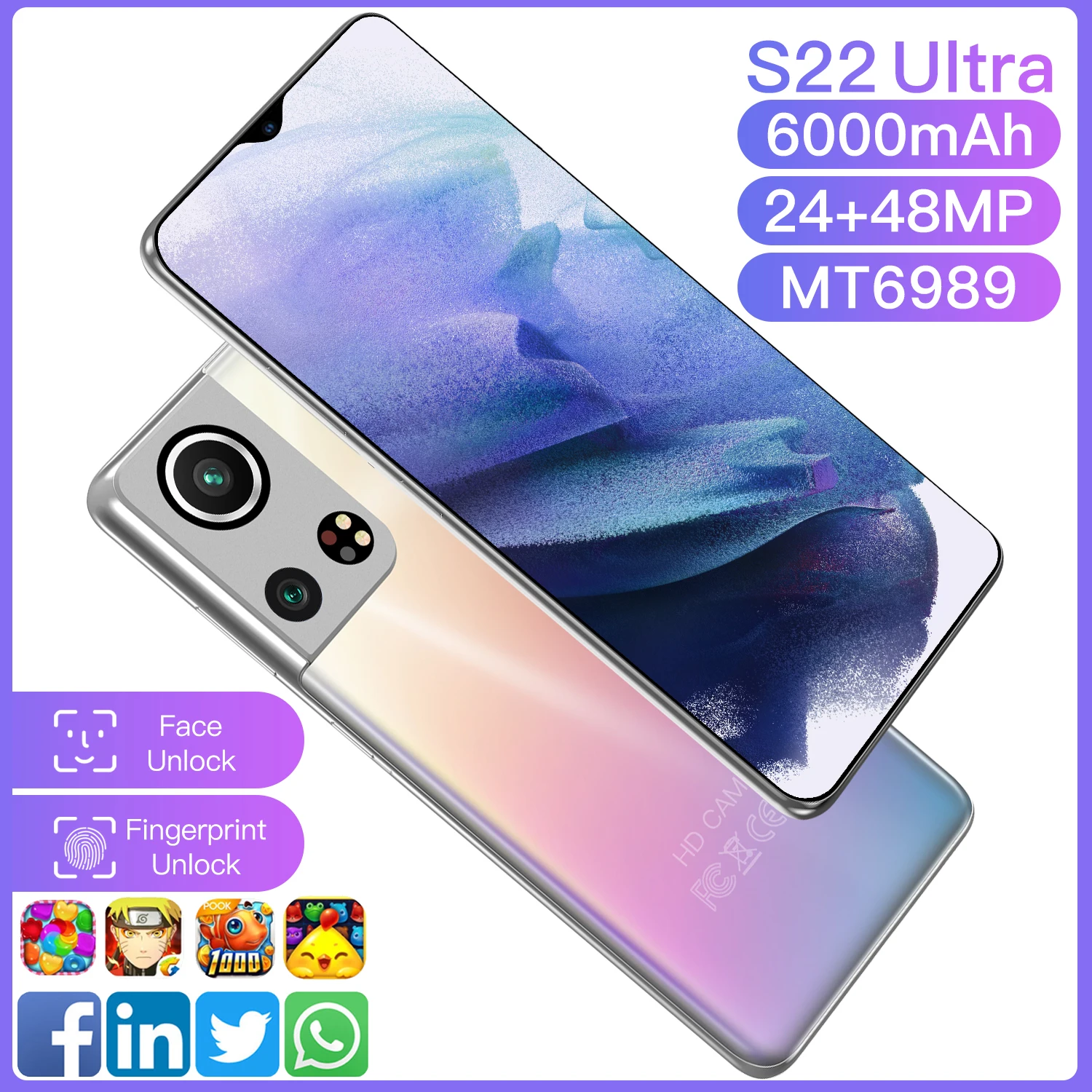 

S22 Ultra Snapdragon888 6.7Inch Smartphone Sansumg 6000mAh Global Version Galay Android10.0 16GB RAM 512GB ROM Mobile Phone