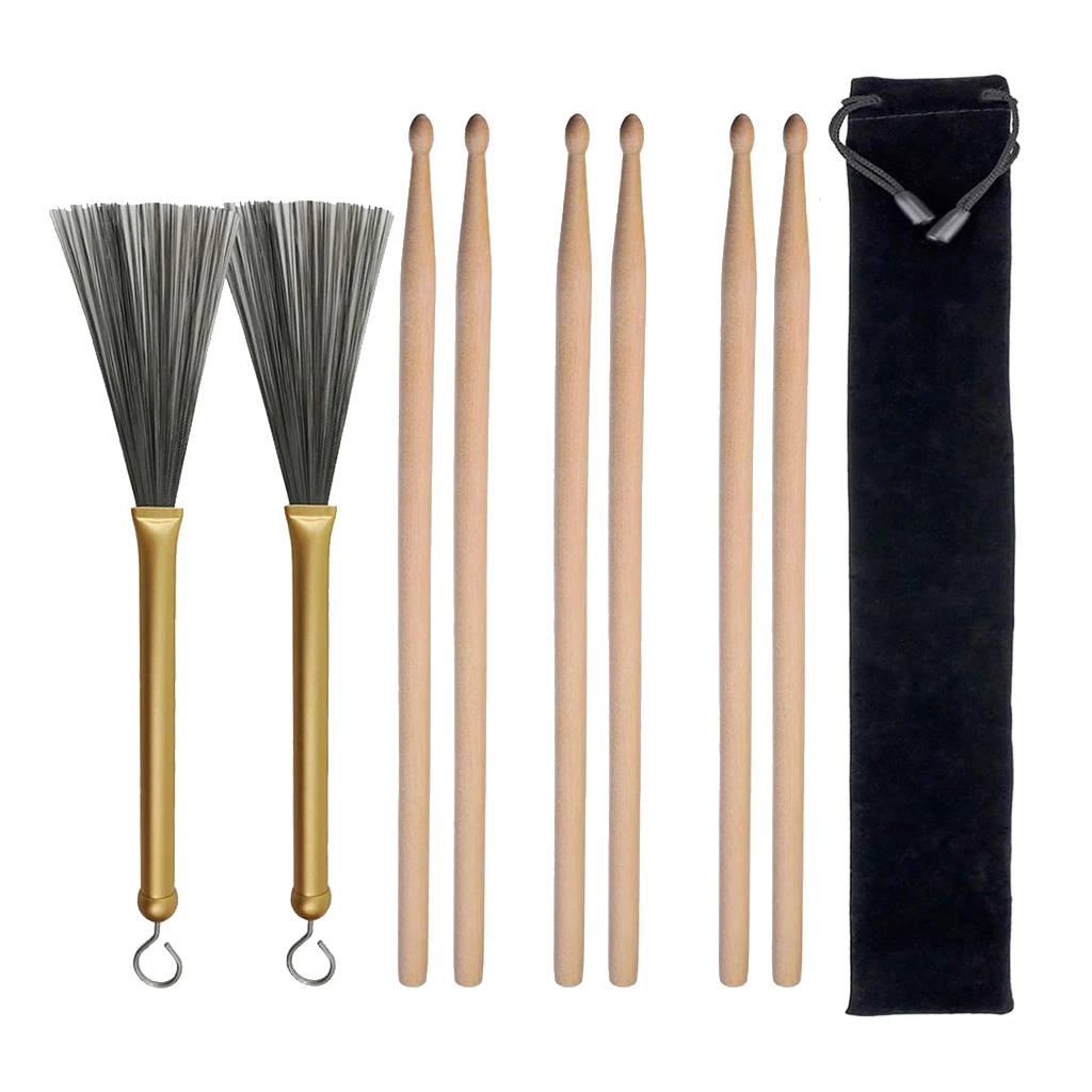 6 деревянных барабанных палочек 5 А жесткие 2 шт. барабанные проволочные щетки