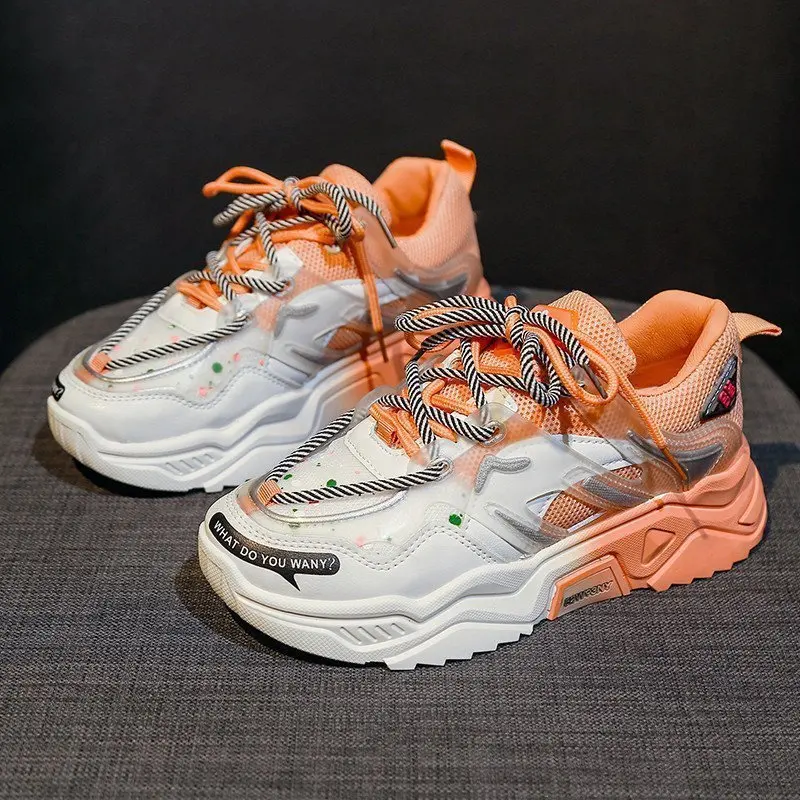 

2021 Sneakers Woman Orange Height Increasing Sport Shoes High Quality Girl Ladies Comfortable Running Shoes Colorful Trainers