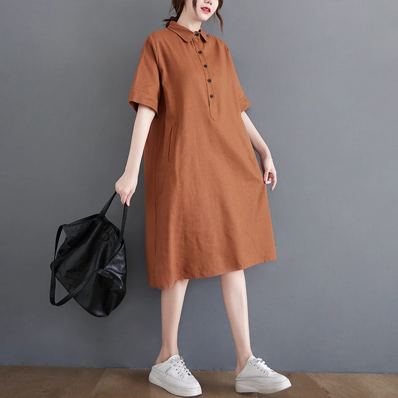 

2021 Summer New Casual Solid Women Black Dress Elegant Art Korean Fashion Style Cotton Linen Dresses Short Sleeve Clothing