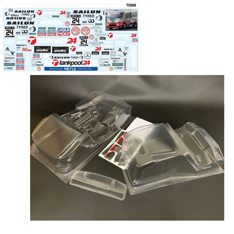 

Rc Car Shell M-Chassis Clear Body 210mm + Decorative Stickers For 1:10 Scale Tractor Truck Trailer Cargo Truck Model
