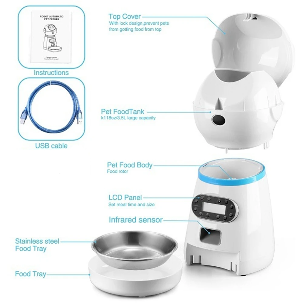 3.5л автоматический питатель для домашних животных умный дозатор еды кошек и