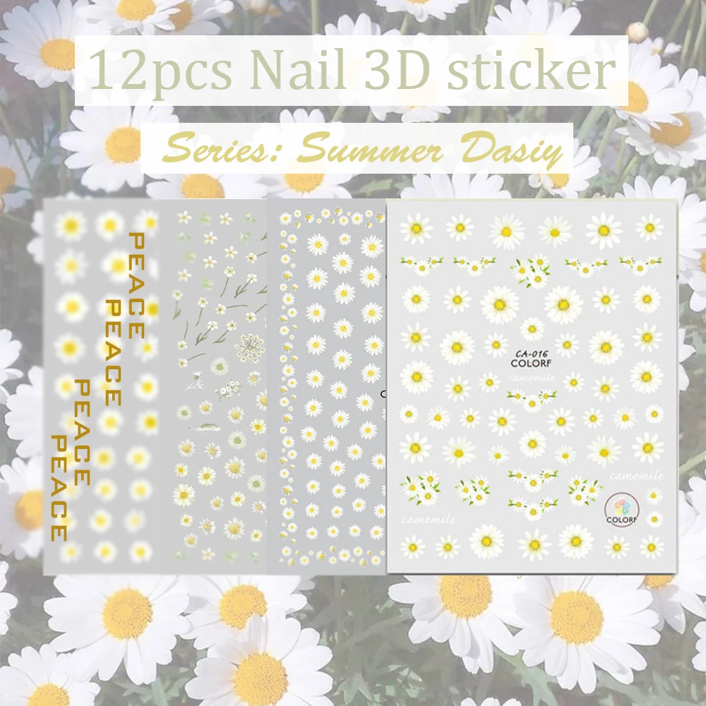12 шт. летние наклейки мир Маргаритка Nailart 100*80 м (готика Подсолнухи клен