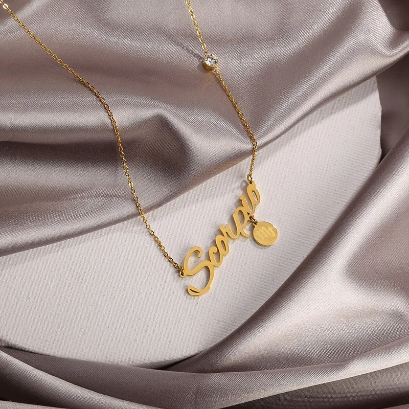

Charm Women 12 Constellations Choker Gold Pendant Necklace Stainless Steel Jewelry for Female Simple Horoscope Zodiac Sign Gifts