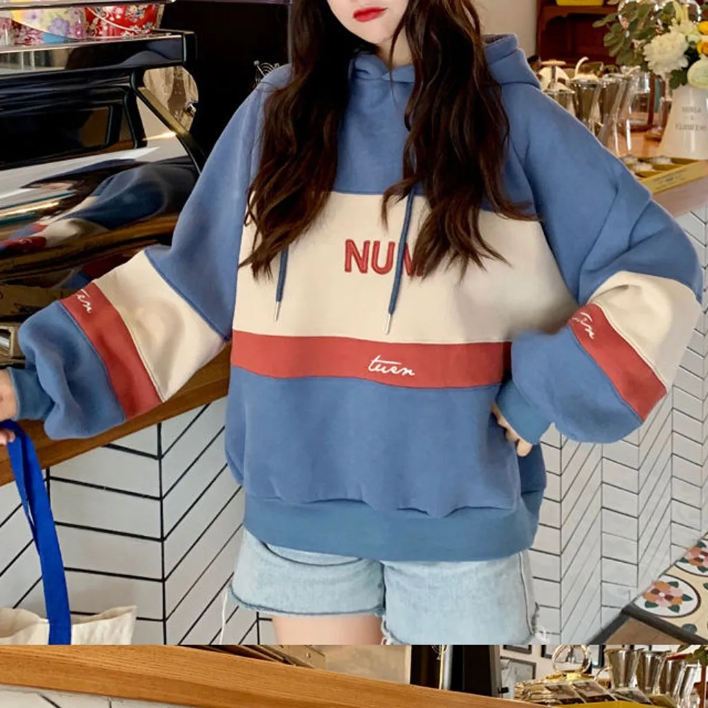 Женские толстовки большого размера с буквенным принтом и длинным рукавом