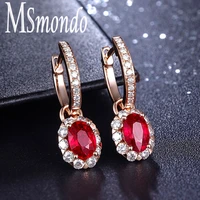 elegant ruby rose gold clip earrings for women colorful red cristal wedding gemstone 925 sterling silver earring jewelry gift