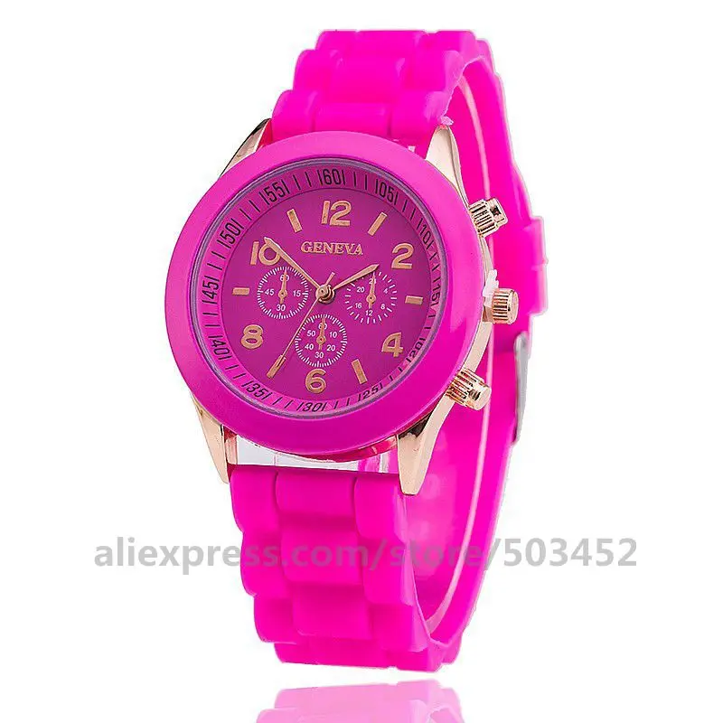 hot pink 100 шт./лот классический GENEVA силиконовые часы желе леди кварцевые Карамельный цвет нарядные часы Обёрточная бумага Повседневное наручные часы ZEGARKA - Цвет: hot pink