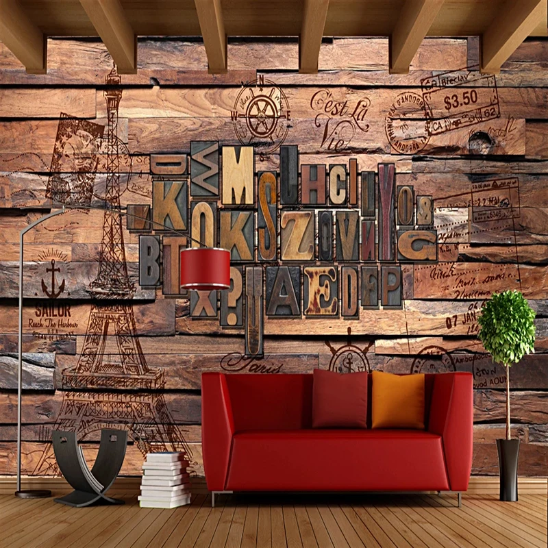 Пользовательские обои мода деревянная доска 3D стерео английская буква бар