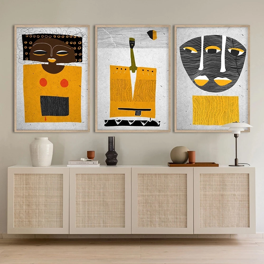 

Modern Abstract African Women Portrait Art Poster Contemporary Ethnic Tribal Mask Pattern Collage Painter House Decoration