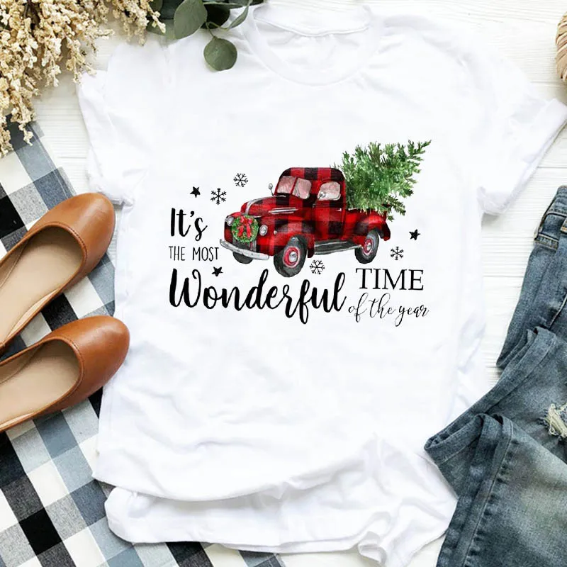 

Women Lady Tree Leopard Cartoon Short Sleeve Fashion Merry Christmas Tshirt Female Top Graphic Clothes Shirt T Tee T-shirt