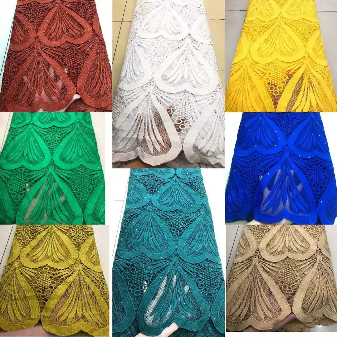 Завод предлагает высокое качество последние африканские гипюр шнур кружева с камнями ткань для нигерийских 2020вечерние платья Желтый