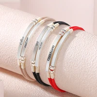 925 sterling silver handmade pink red black rope custom name bracelet engraved date letter two layers personalized woman jewelry