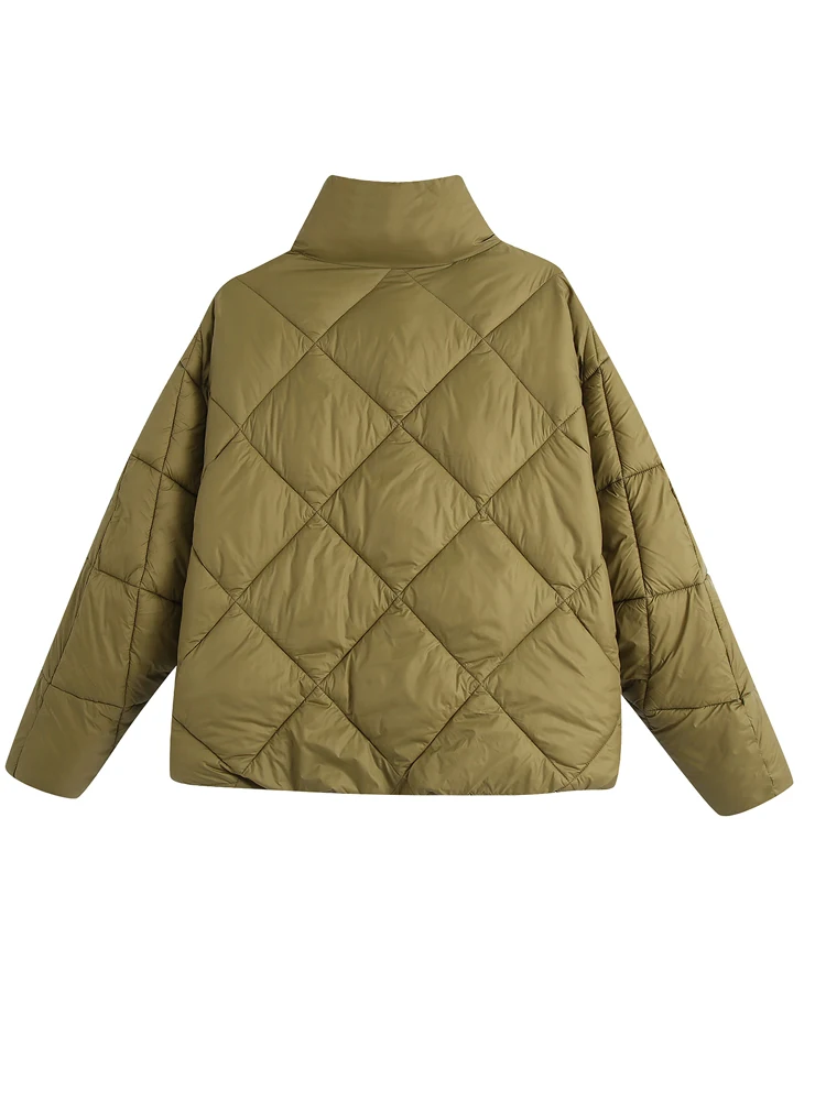 Women 2021 fashion front pockets snap-button jacket parkas coat vintage high neck long sleeve female outerwear chic tops