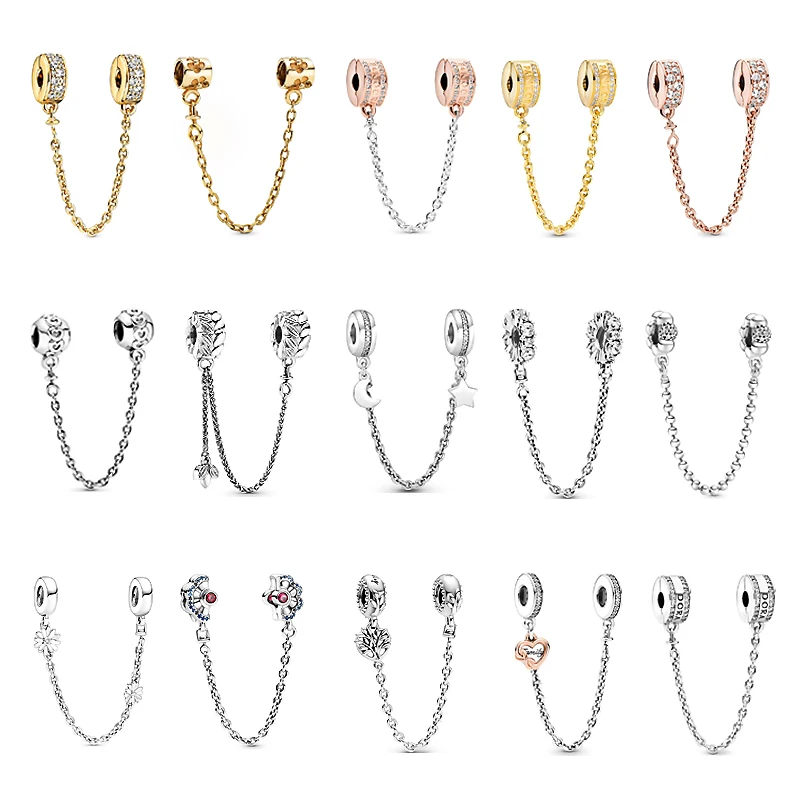 

Hot Jewelry Gifts For Women Bracelets DIY Safety Chain Charms Fit Original Pandora 925 Sterling Silver Bangle Beads Jewellery