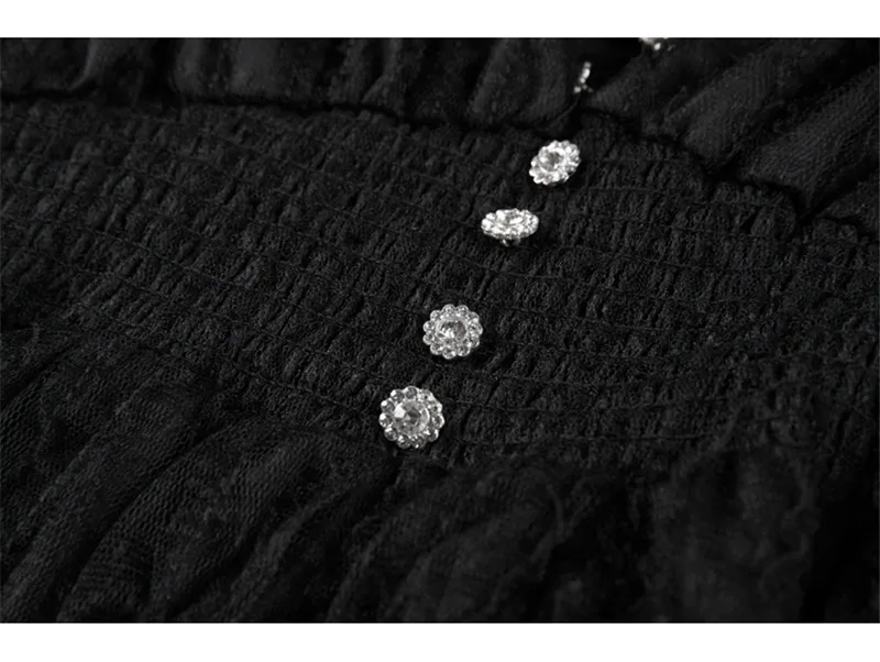 

2021 New Spring Autumn V-neck Mesh Woman Dress Black Beading Pearls See Through Long Dresses Women Elastic Waist Party Vestidos