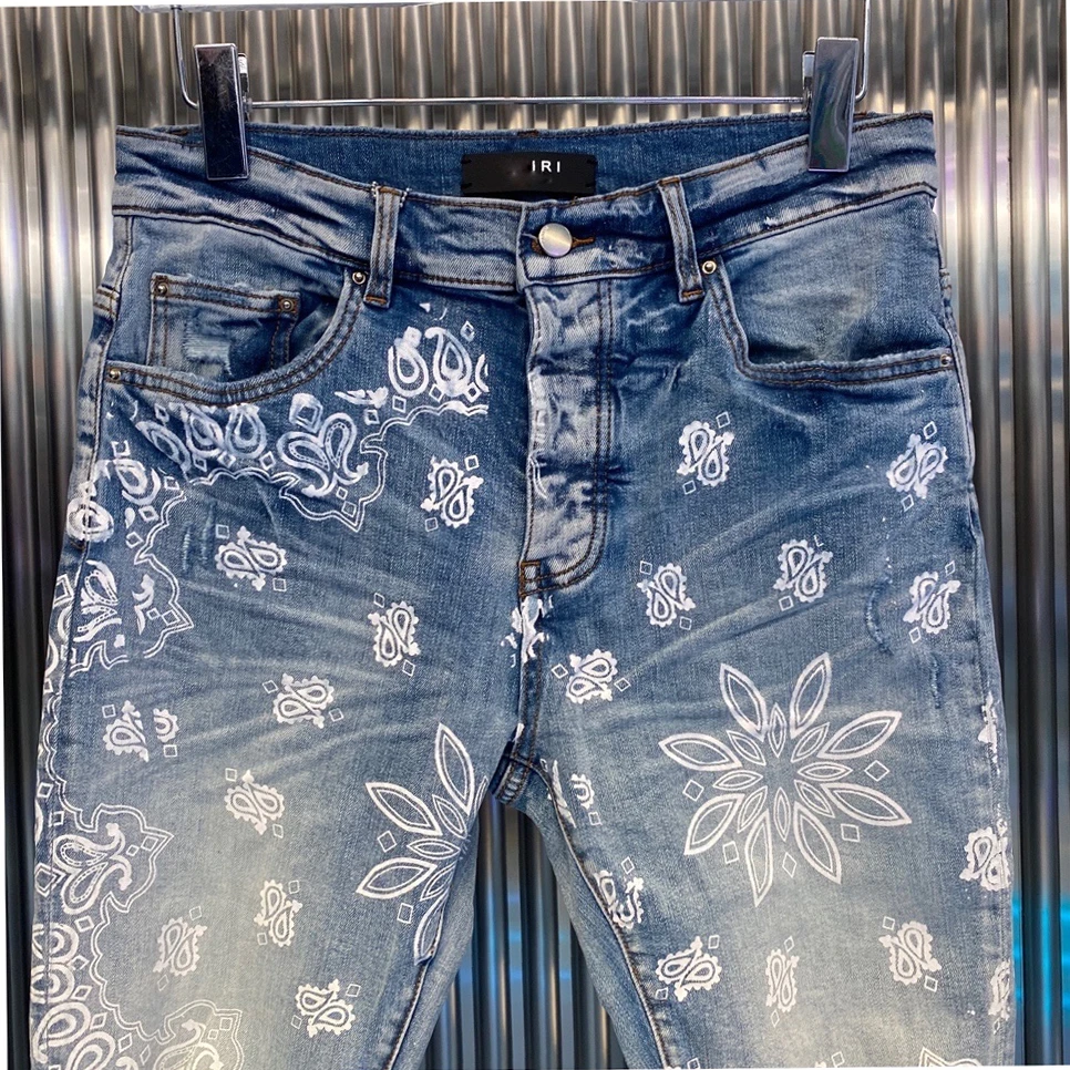 Джинсы мужские Стрейчевые с графическим принтом штаны из денима в байкерском