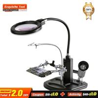 welding auxiliary clip desk magnifier lamp soldering iron third helping hand workbench led light magnifying glass repair loupe