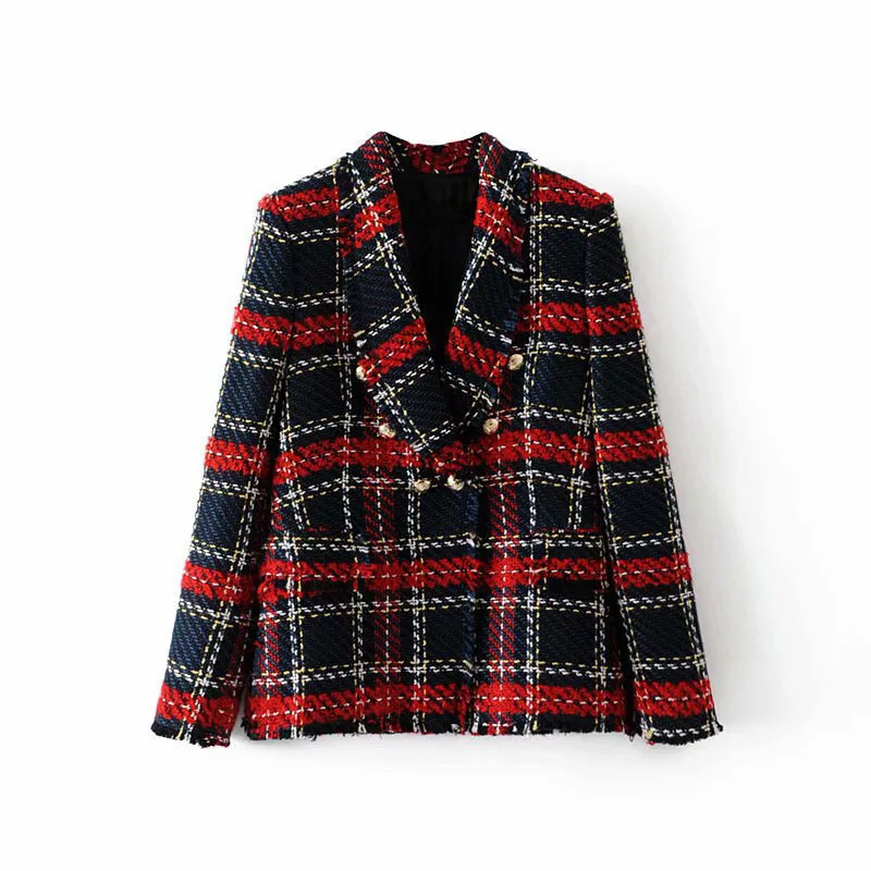 Женское твидовое пальто Leiouna клетчатое шерстяное с длинным рукавом и карманами