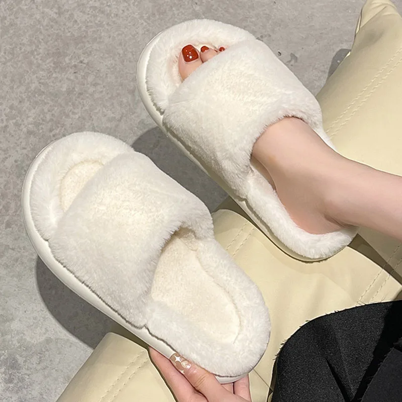 

2021 New Winter Women Thick-bottomed Fur Furry Sandals Soft Fashion Modern Sandals Woman EVA Anti-slip Thick Sole Platform Shoes