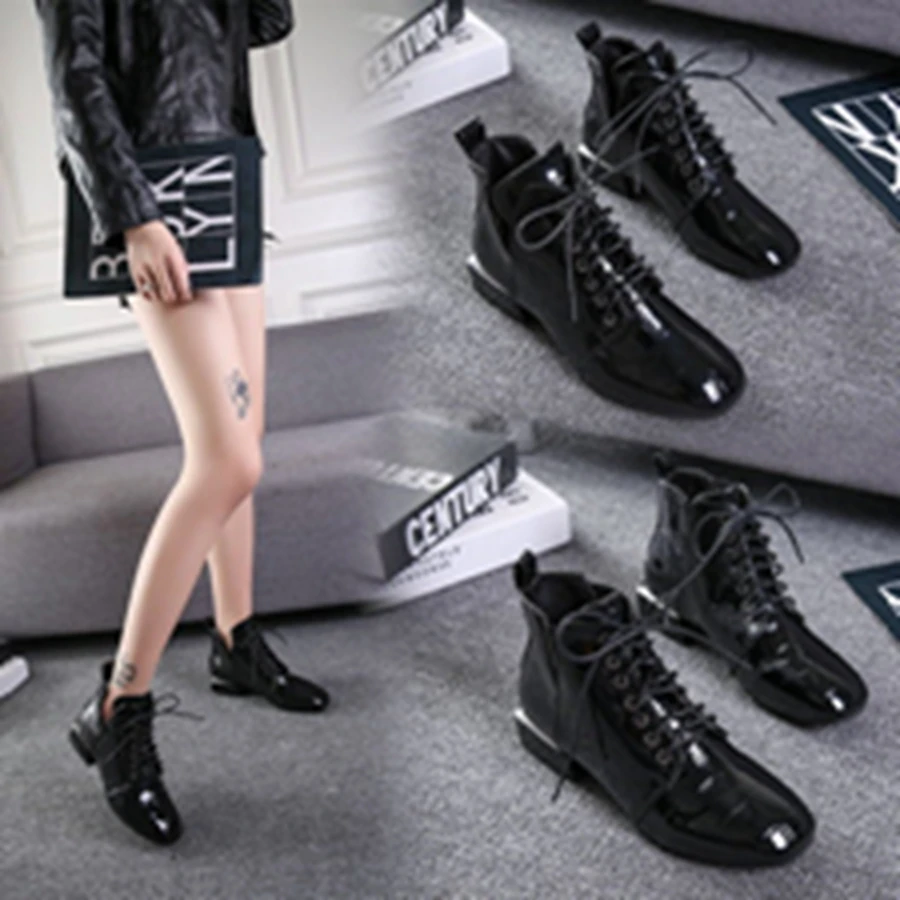 2019 г. Новая Осенняя женская обувь Ботинки martin из лакированной кожи с квадратным