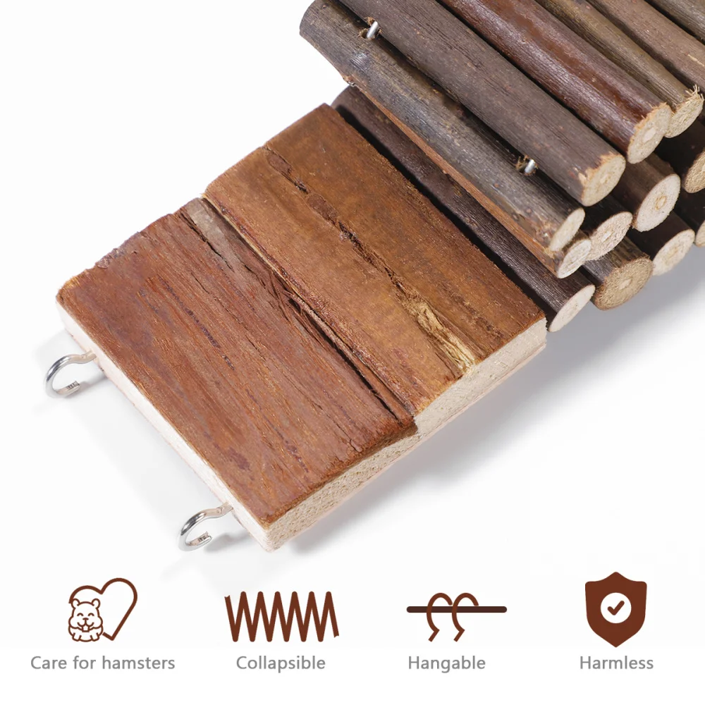 

UEETEK Pet Ladder Bridge Hamster Parrot Bird Standing Ladder Hanging Wood Bridge Hamster Blending Climbing Swing Chewing