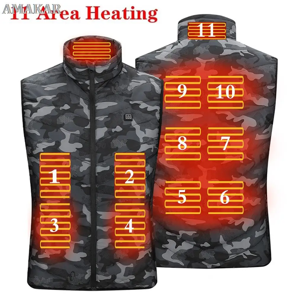 

New 11 Heated Vest Jacket Fashion Men Women Coat Clothes Camouflage Electric Heating Thermal Warm Clothes Winter Heated Hunting