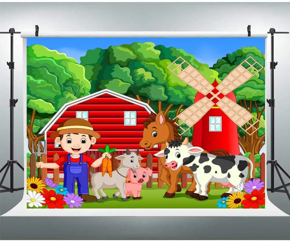 Красный деревянный дом скотный двор Фоны для Baby Shower или вечеринки по случаю