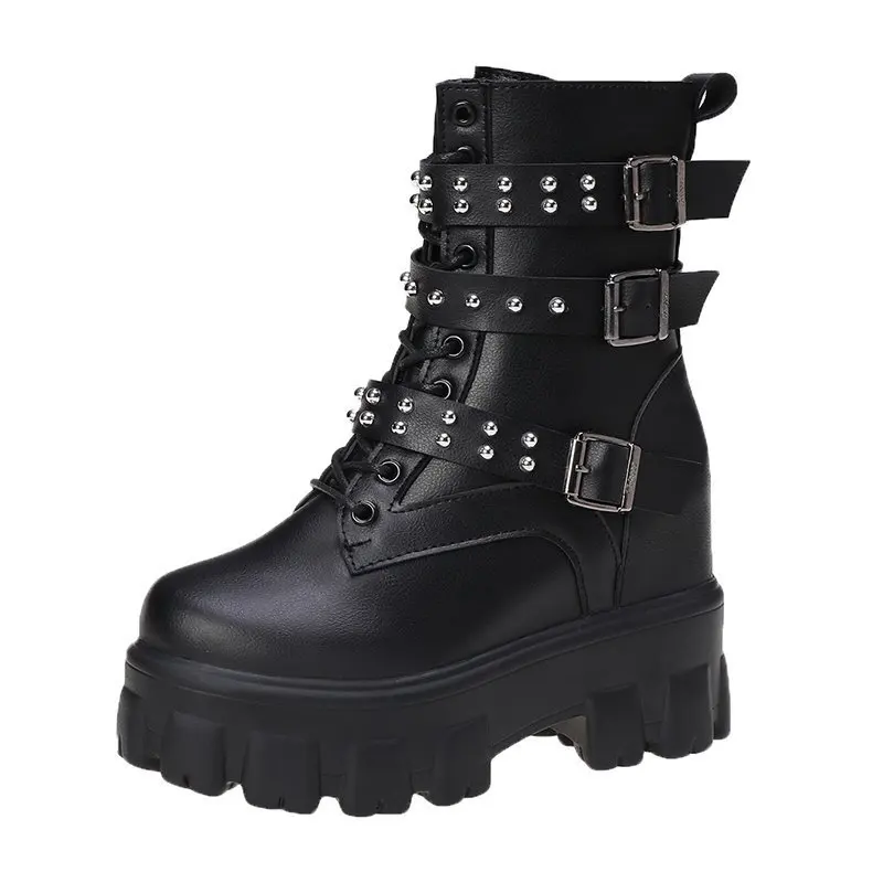 

hot8Thick Heel Ankle Boots Lace Up Chunky Boots Women High Heels Autumn Winter Woman Shoes Rivet Boots Warm Platform Shoes85