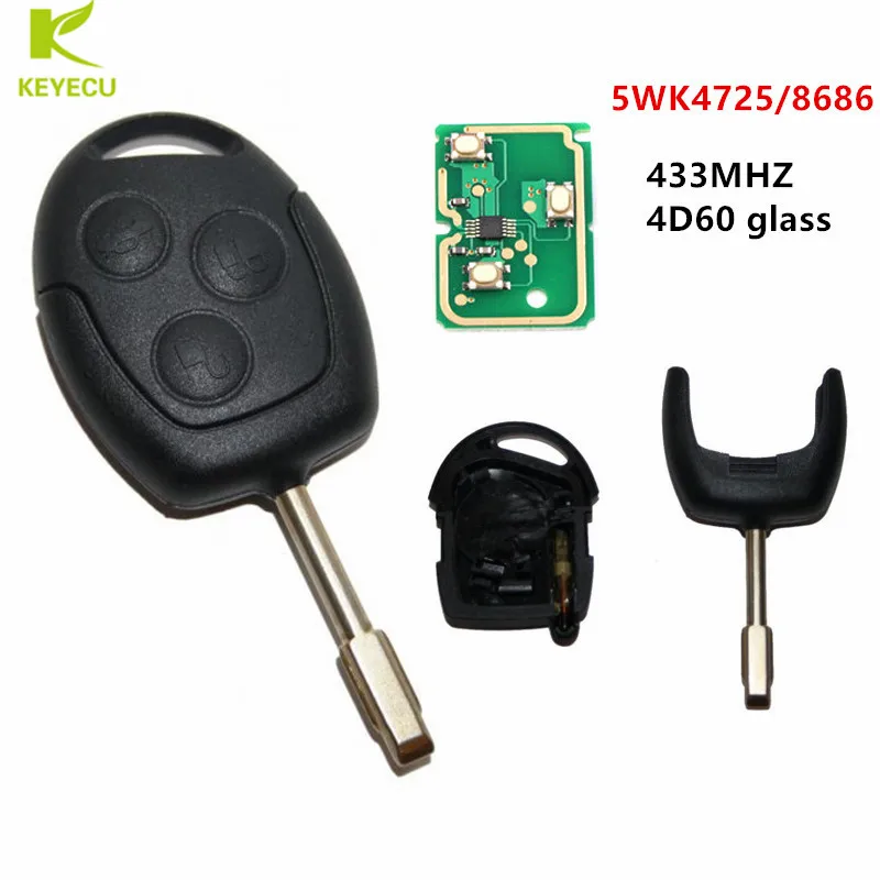 KEYECU 3-кнопочный дистанционный ключ и чип транспондера 4D60 Стекло для Ford Mondeo Focus Ka
