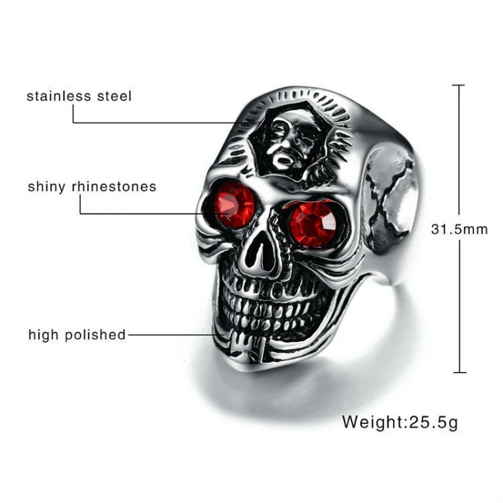 

New fashion exaggerated domineering neo-gothic style stainless steel men's party carnival personality retro skull ring Halloween