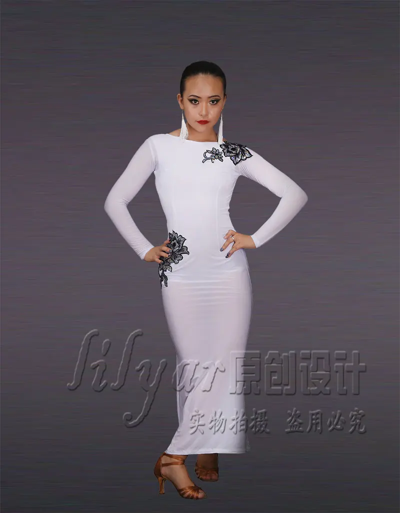 Женское платье с длинным рукавом и открытой спиной белое для латиноамериканских