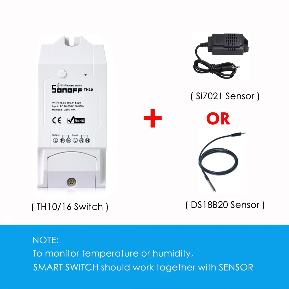 Sonoff TH16 TH10 умный Wifi переключатель 16A 10A с датчиком контроля температуры и влажности умный дом автоматизация